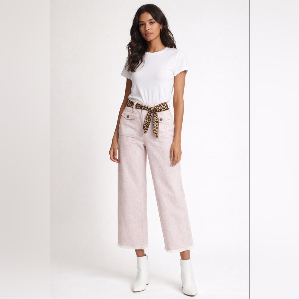 Rebecca Taylor Wide Leg Textured Crop Pants | Size 8 | Raw Fringe Hem | NWT